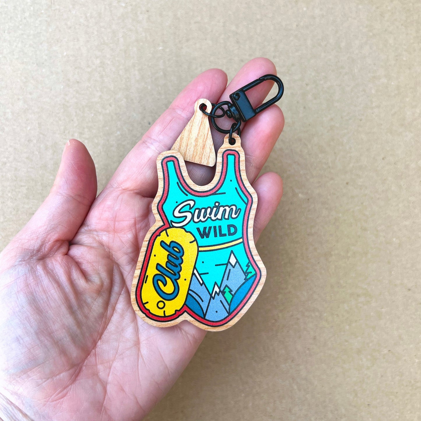 Swim Wild Club Adventure Wooden Keychain