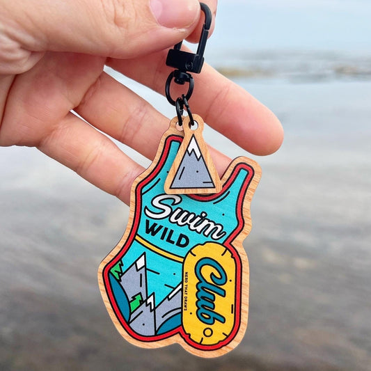 Swim Wild Club Adventure Wooden Keychain