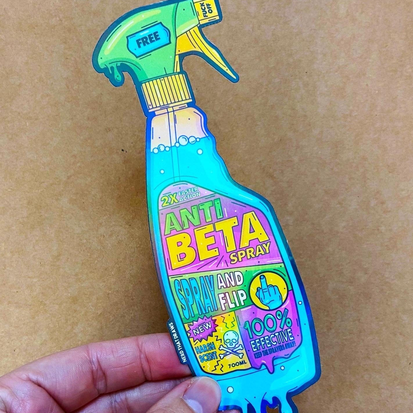 Large Anti-Beta Spray Bottle Holographic Climbing Sticker