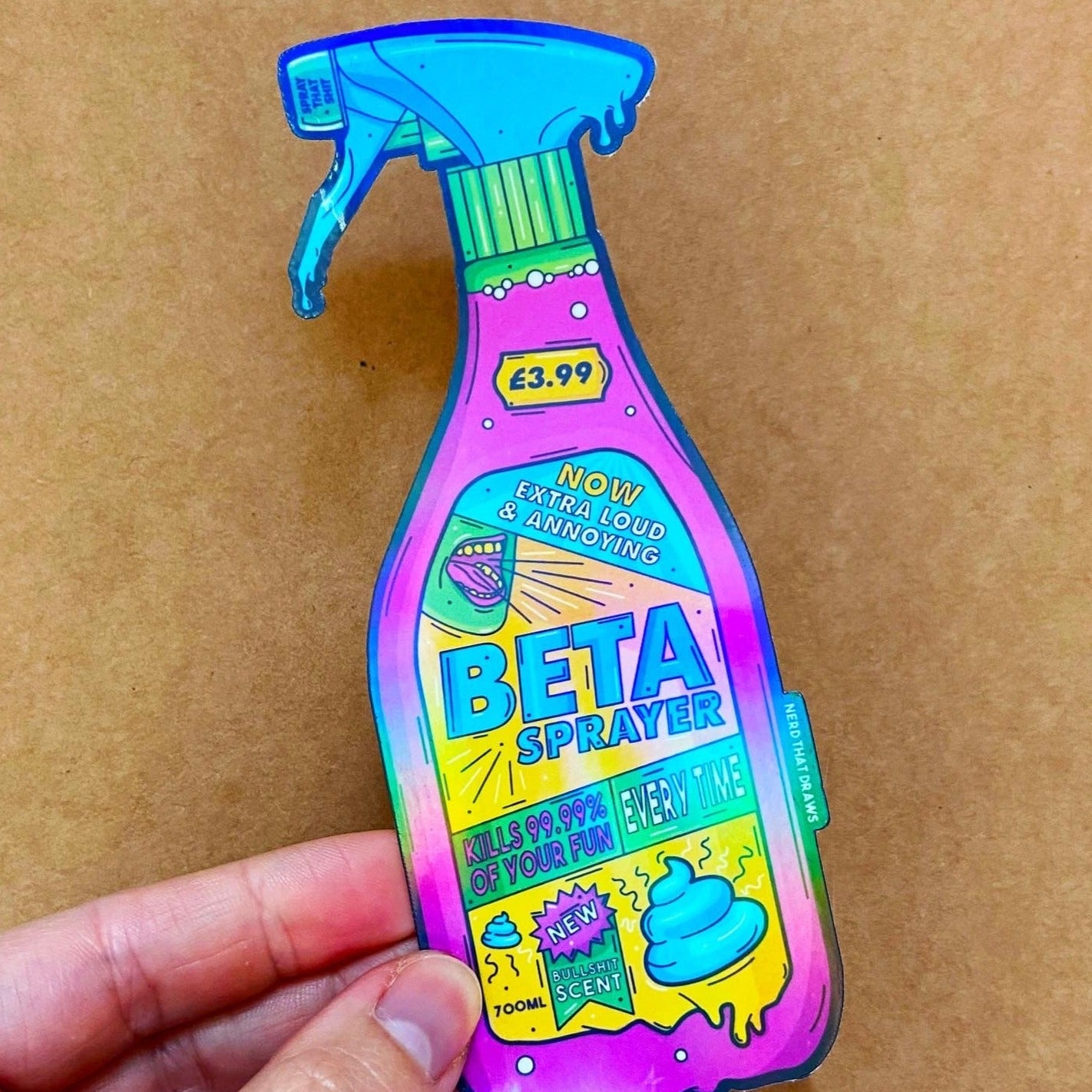 Large Beta Spray Bottle Holographic Climbing Sticker