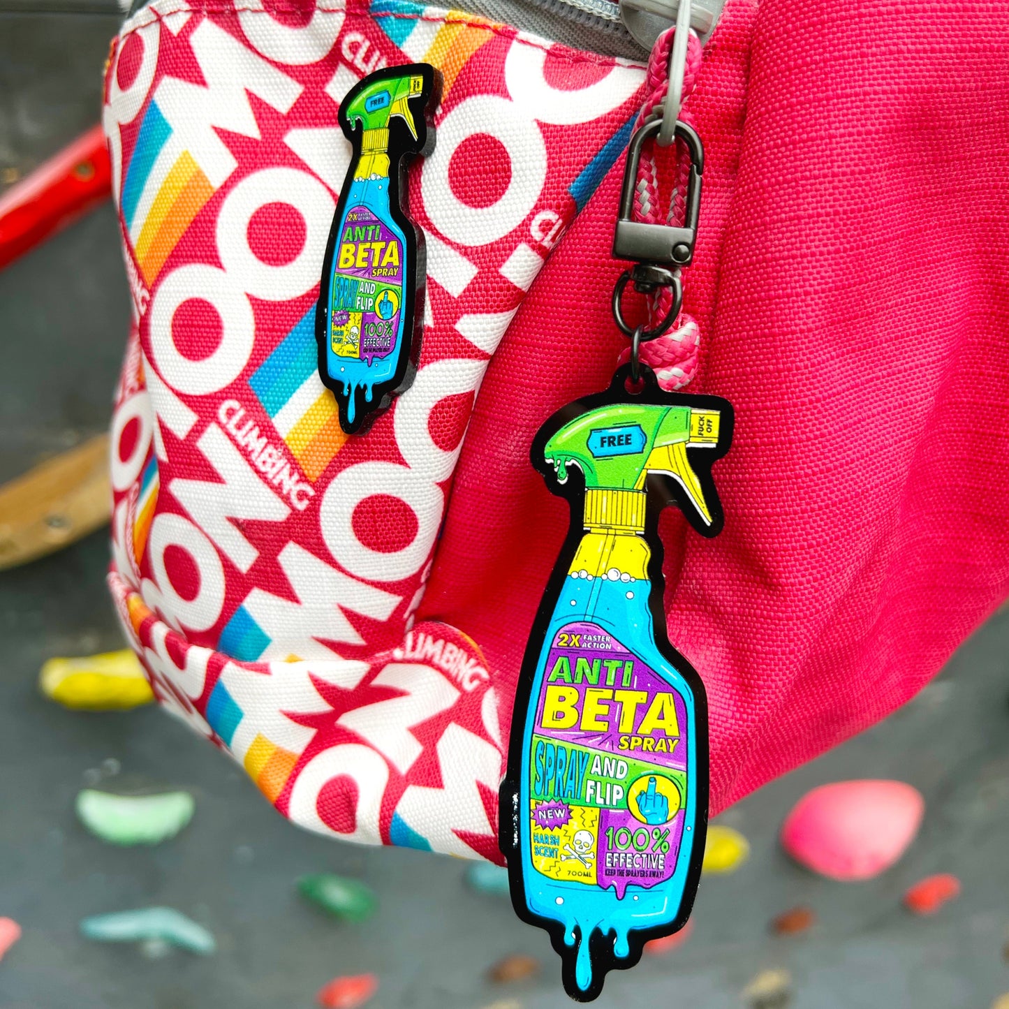 Neon Climber Anti-Beta Spray Bottle Pin Badge