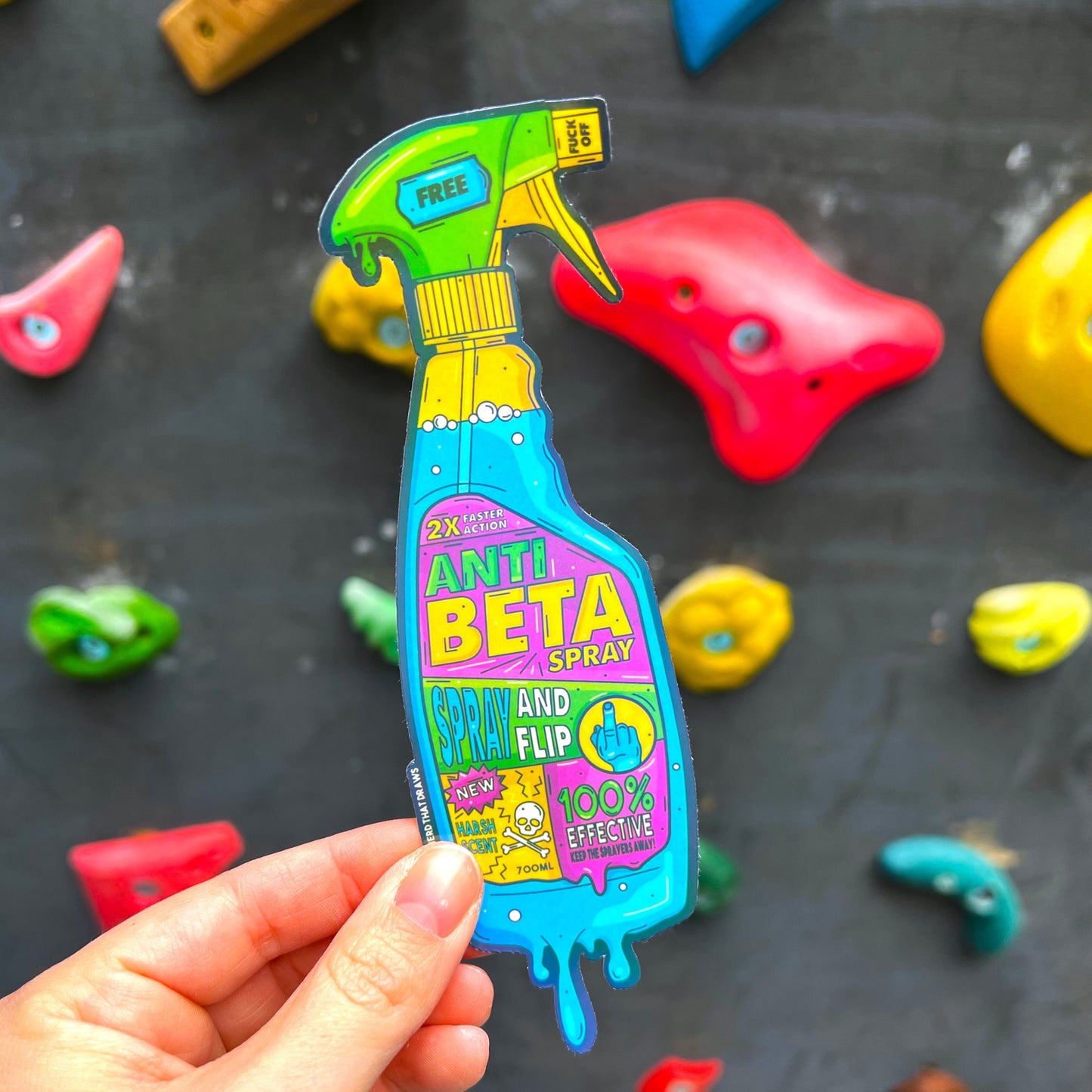 Large Anti-Beta Spray Bottle Holographic Climbing Sticker