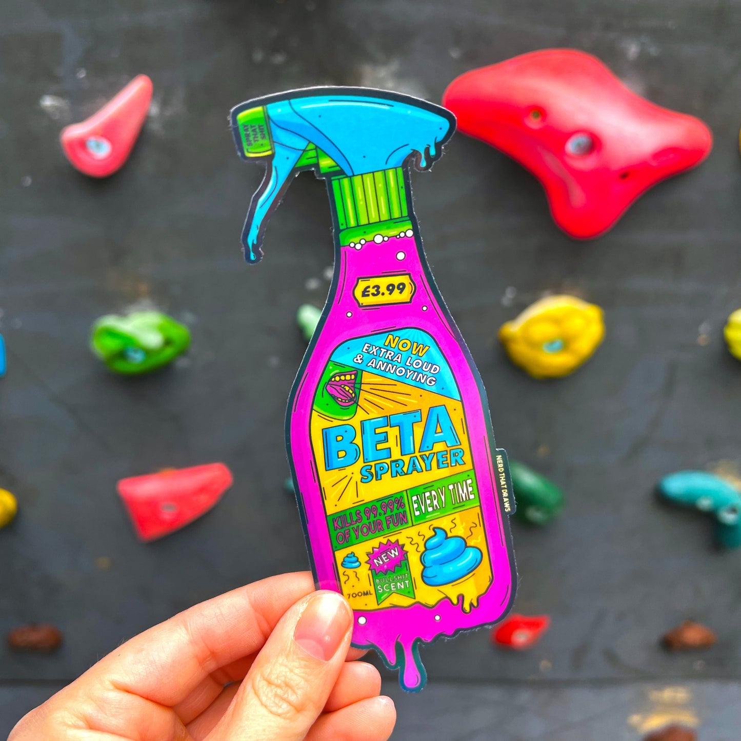 Large Beta Spray Bottle Holographic Climbing Sticker