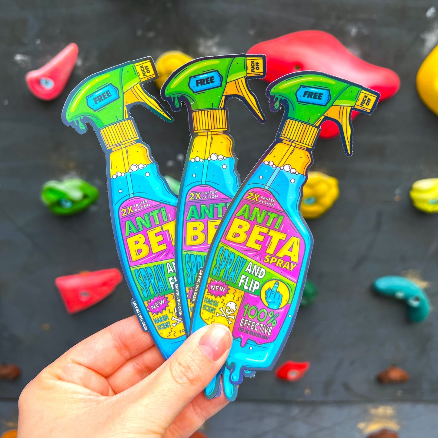 Large Anti-Beta Spray Bottle Holographic Climbing Sticker