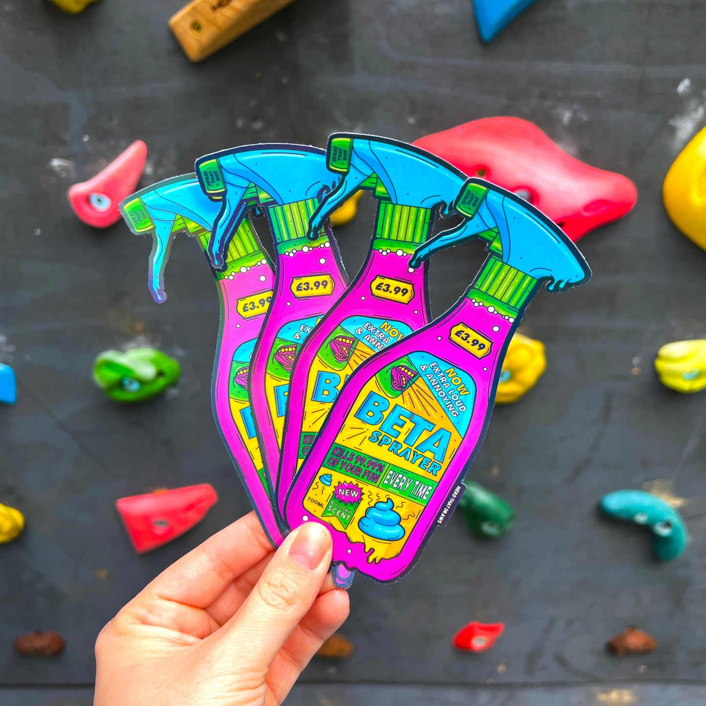 Large Beta Spray Bottle Holographic Climbing Sticker