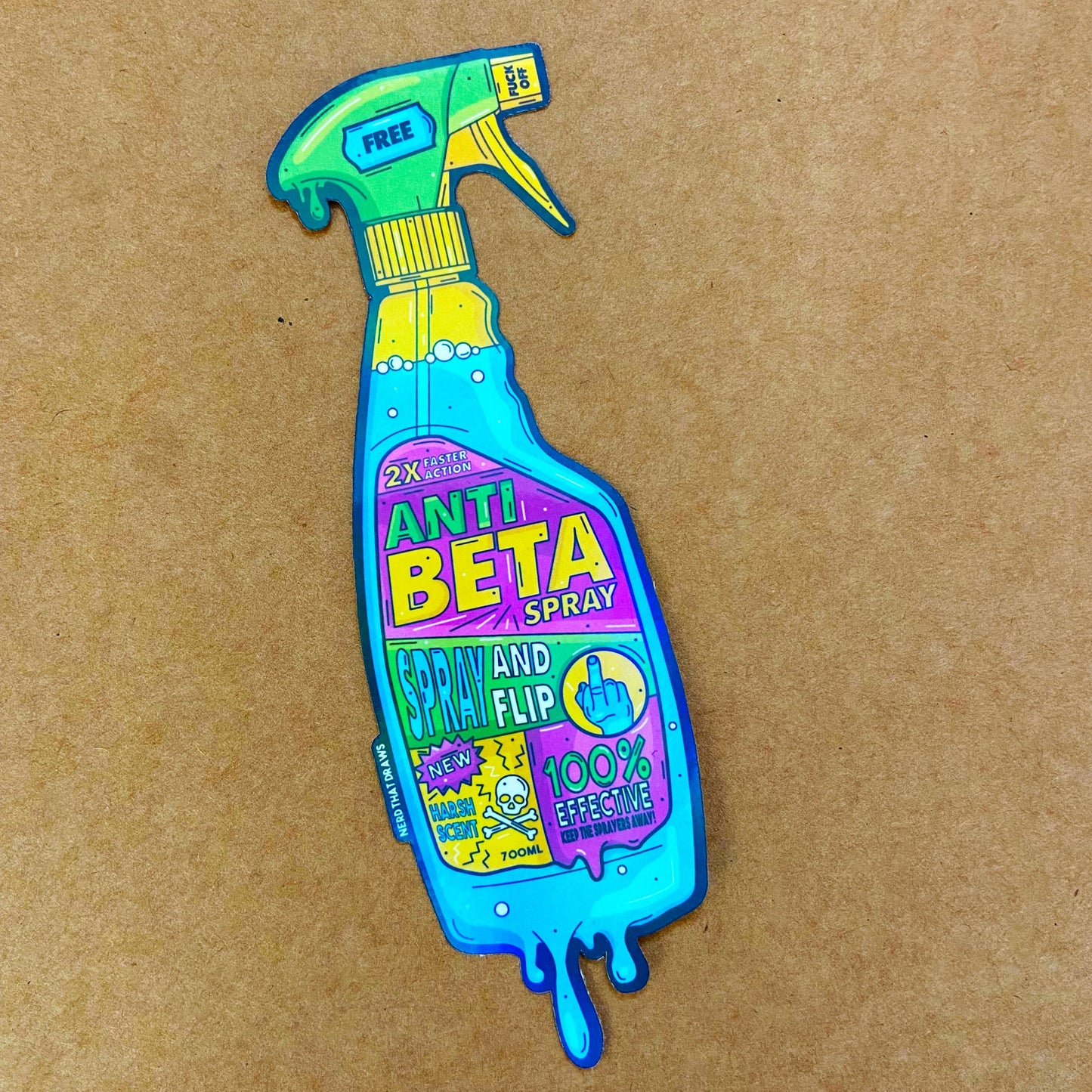 Large Anti-Beta Spray Bottle Holographic Climbing Sticker