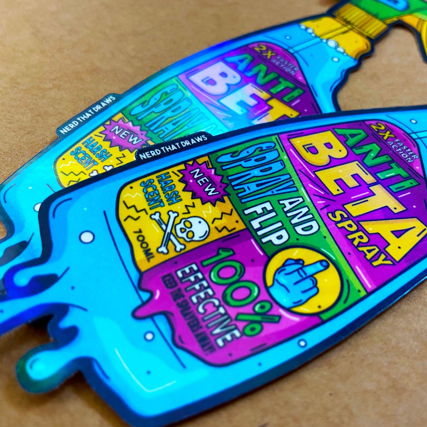 Large Anti-Beta Spray Bottle Holographic Climbing Sticker