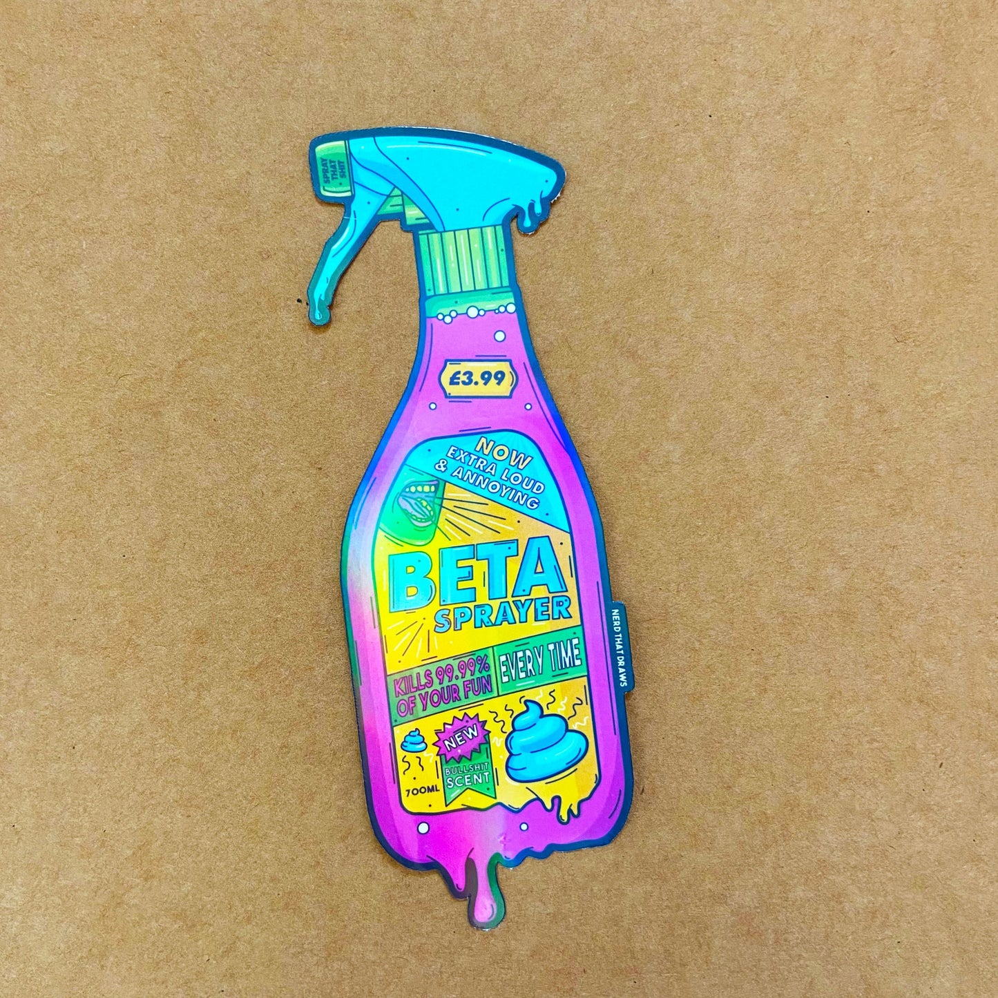 Large Beta Spray Bottle Holographic Climbing Sticker